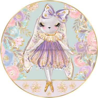 Wreath Sign, Ballerina Bunny, Round Easter Sign, Glam Easter Sign, DECOE-516, Sign For Wreath, DecoExchange - DecoExchange